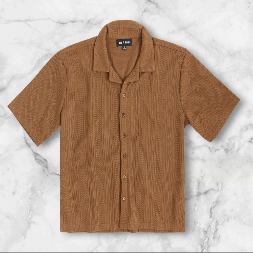 Reason Men's Casual Tan Button Down Shirt
